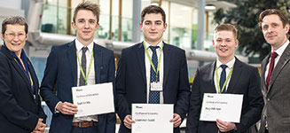 Pictured left to right: Professor Debra Humphris (vice chancellor, University of Brighton), Sam Innes, Laurence Budd, Yury Johnson, Adam Stroud (Paxton CEO).